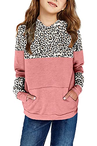 Saodimallsu Mädchen Cute Sweatshirt mit Kapuze Langärmelig Leopardenmuster Kapuzenpullover Rundhals Känguru Tasche Girls Hoodies Rosa 120 von Saodimallsu