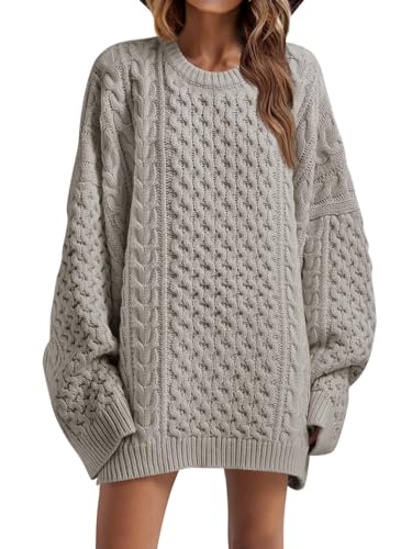 Saodimallsu Damen Grobstrick Oversized Pullover Rundhals Strickpullover Langarm Pulloverkleid Einfarbig Winter lässig Sweater Oberteile Hellgrau S von Saodimallsu