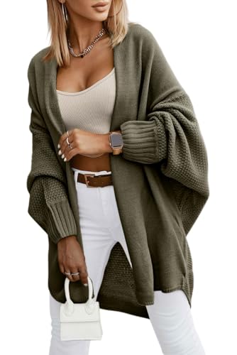 Saodimallsu Strickjacke Damen Langarm Oversize Cardigan Open Front Sweater Leichte Lange Strickmantel Casual Elegant Einfarbig Pullover Armeegrün S von Saodimallsu