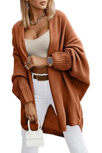 Saodimallsu Strickjacke Damen Langarm Oversize Cardigan Open Front Sweater Leichte Lange Strickmantel Casual Elegant Einfarbig Pullover Braun M von Saodimallsu
