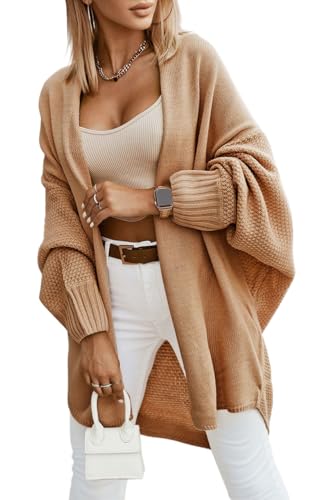 Saodimallsu Strickjacke Damen Langarm Oversize Cardigan Open Front Sweater Leichte Lange Strickmantel Casual Elegant Einfarbig Pullover Kamel S von Saodimallsu