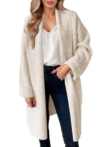 Saodimallsu Strickjacke Damen Lange Leichte Oversize Longjacke Übergang Cardigan Open Front Sweater Casual Einfarbig Strickmantel Apricot XXL von Saodimallsu