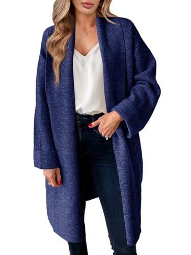 Saodimallsu Strickjacke Damen Lange Leichte Oversize Longjacke Übergang Cardigan Open Front Sweater Casual Einfarbig Strickmantel Dunkelblau L von Saodimallsu
