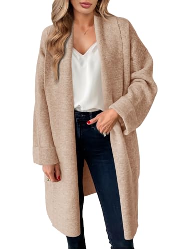 Saodimallsu Strickjacke Damen Lange Leichte Oversize Longjacke Übergang Cardigan Open Front Sweater Casual Einfarbig Strickmantel Kamel S von Saodimallsu