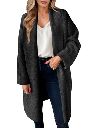 Saodimallsu Strickjacke Damen Lange Leichte Oversize Longjacke Übergang Cardigan Open Front Sweater Casual Einfarbig Strickmantel Schwarz M von Saodimallsu