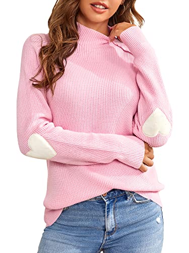 Saodimallsu Strickpullover Damen Herzform Lässig Rollkragenpullover Herbst Winter Pulli Grobstrick Sweater, Rosa, M von Saodimallsu