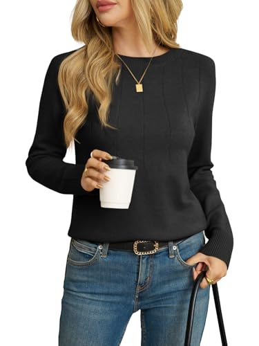Saodimallsu Strickpullover Damen Langarm Rundhals Einfarbig Locker Pulli Sweatshirt Geripptes Pullover Oberteile Schwarz XXL von Saodimallsu