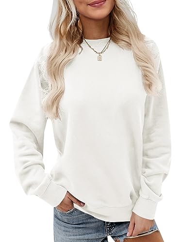 Saodimallsu Sweatshirts für Damen Oversized Langärmelig Lockere Passform Pullover Einfarbig Herbst Winter Frauen T-Shirt Weiß Groß von Saodimallsu