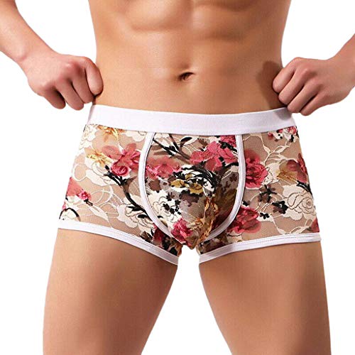 Saohuo Herren Boxershorts Sexy Spitze Blumen Transparent Unterwäsche Männer Niedrige Taille Boxer Briefs Shorts Unterhose Erotik Retroshorts von Saohuo