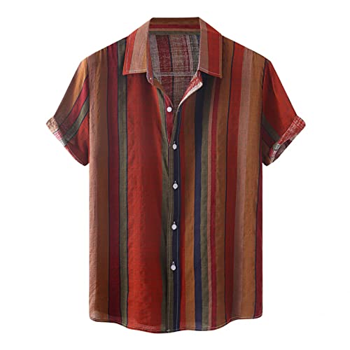 Saohuo Herren Hemd-0318 Sommerhemd Casual Freizeithemd Atmungsaktiv Bequemes Kurzarm Hemd Männer Handsome Leicht Shirts Oberteile Tops Regular Fit Herrenhemden Hawaiihemd, Rot, XXL von Saohuo