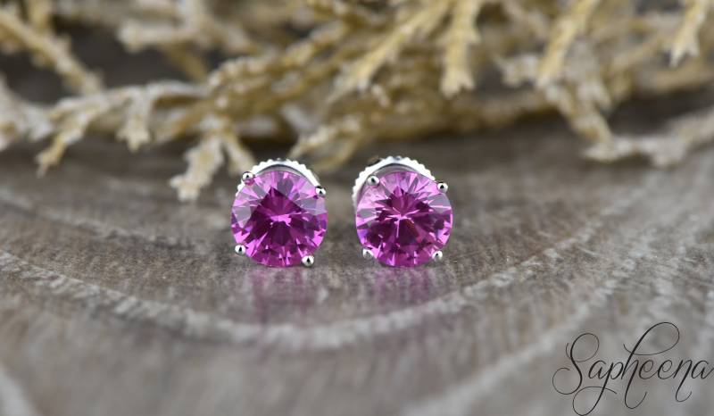 2 Karat Rundschliff Rosa Saphir Ohrstecker 585Er Weißgold, Ohrstecker, Braut Ohrringe, Hochzeit Von Sapheena 2 Karat Rundschliff Rosa Saphir Ohrstecker 585Er Weißgold, Ohrstecker, Braut Ohrringe, Hochzeit Von Sapheena von Sapheena