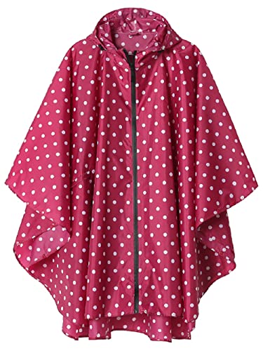 Regen Poncho Jacke Mantel für Erwachsene mit Kapuze wasserdicht mit Reißverschluss im Freien, Rosarot Punkte von SaphiRose PONCHO