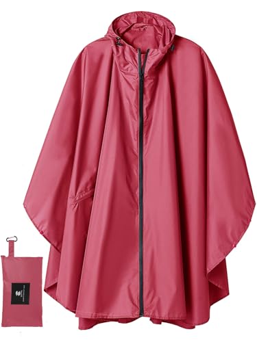 Regen Poncho Jacke Mantel für Erwachsene mit Kapuze wasserdicht mit Reißverschluss im Freien, Rosa von SaphiRose