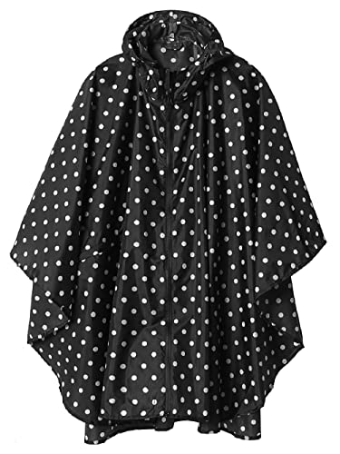 Regen Poncho Jacke Mantel für Erwachsene mit Kapuze wasserdicht mit Reißverschluss im Freien, Schwarz Punkte von SaphiRose PONCHO