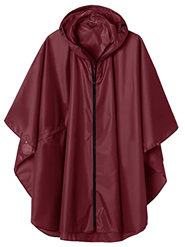 Regen Poncho Jacke Mantel für Erwachsene mit Kapuze wasserdicht mit Reißverschluss im Freien, Weinrot von SaphiRose PONCHO