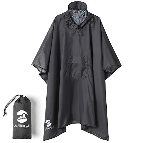 Regenponcho Wandern Radfahren Outdoor 3in1 Damen/Herren Regencape Wiederverwendbar Poncho Umhang Matte Regenmantel Grau von SaphiRose PONCHO