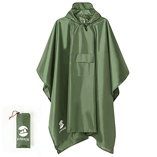 Regenponcho Wandern Radfahren Outdoor 3in1 Damen/Herren Regencape Wiederverwendbar Poncho Umhang Matte Regenmantel Grün von SaphiRose PONCHO