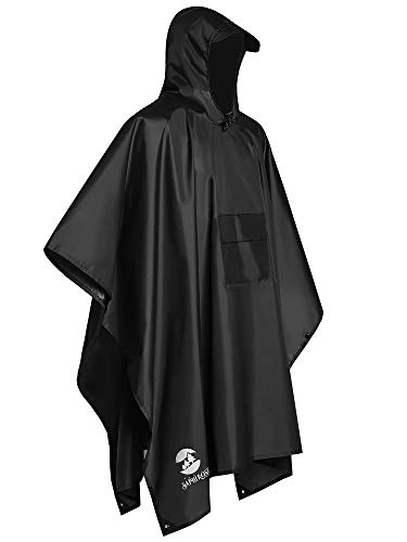 Regenponcho Wandern Radfahren Outdoor 3in1 Damen/Herren Regencape Wiederverwendbar Poncho Umhang Matte Regenmantel Schwarz von SaphiRose PONCHO