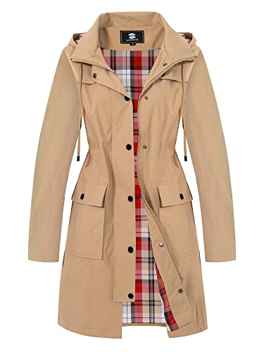 SaphiRose PONCHO Damen Regenjacke Windbreaker Wasserdicht Kapuze Übergangsjacke mit Atmungsaktiv Futter für Frühling Sommer und Herbst Khaki(Wasserdichte Stoff) L von SaphiRose PONCHO