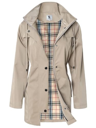 SaphiRose PONCHO Damen Regenjacke Windbreaker Wasserdicht Kapuze Übergangsjacke mit Atmungsaktiv Futter für Frühling Sommer und Herbst Khaki S von SaphiRose PONCHO