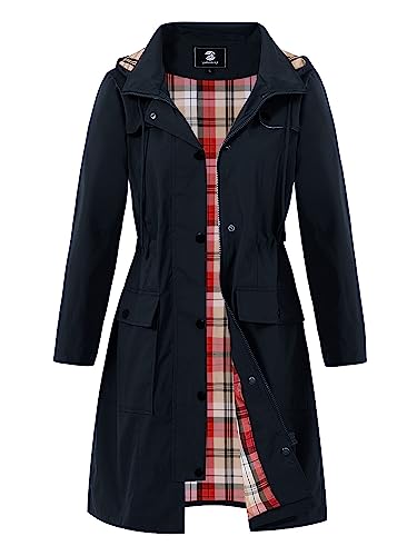 SaphiRose PONCHO Damen Regenjacke Windbreaker Wasserdicht Kapuze Übergangsjacke mit Atmungsaktiv Futter für Frühling Sommer und Herbst Navy(Wasserdichte Stoff) L von SaphiRose PONCHO