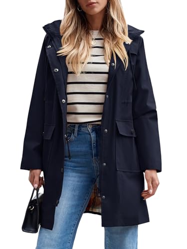 SaphiRose PONCHO Regenjacke Damen Wasserdicht Übergangsjacke Lang mit Atmungsaktiv Futter Regenmantel Windbreaker Softshelljacke Kapuze Leicht für Frühling Sommer und Herbst Navy(Wasserdicht) S von SaphiRose PONCHO