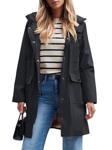 SaphiRose PONCHO Damen Regenjacke Windbreaker Wasserdicht Kapuze Übergangsjacke mit Atmungsaktiv Futter für Frühling Sommer und Herbst Schwarz(Wasserdichte Stoff) XXL von SaphiRose PONCHO