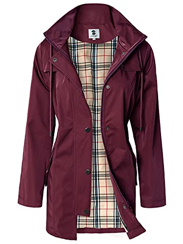 SaphiRose PONCHO Damen Regenjacke Windbreaker Wasserdicht Kapuze Übergangsjacke mit Atmungsaktiv Futter für Frühling Sommer und Herbst Weinrot XL von SaphiRose PONCHO