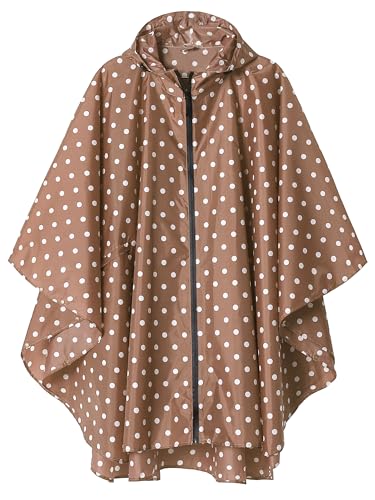 SaphiRose PONCHO Regenponcho Damen Herren Wasserdichte, Regencape mit Kapuze Reißverschluss, Regenmantel Damen Wiederverwendbar, Regenponcho Fahrrad Wandern, Regenjacke Damen Leicht, Braun mit Spitze von SaphiRose PONCHO