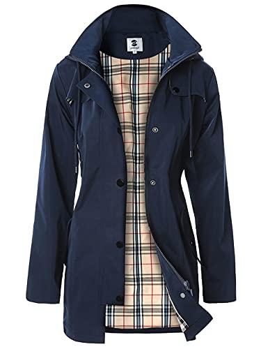 Summer Mae Damen Regenjacke Windbreaker Wasserdicht Kapuze bergangsjacke mit Atmungsaktiv Futter für Frühling Sommer, M, Navy von SaphiRose PONCHO