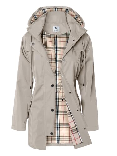 Summer Mae Damen Regenjacke Windbreaker Wasserdicht Kapuze bergangsjacke mit Atmungsaktiv Futter für Frühling Sommer, S, Khaki von SaphiRose