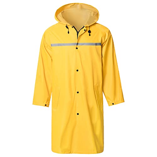 Herren-Regenjacke, lang, mit Kapuze, wasserdicht, Notfall-Regenmantel, Poncho, gelb, X-Large von SaphiRose