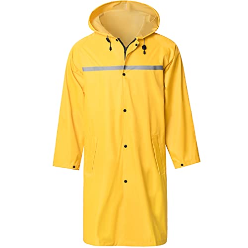 Lange Regenjacke mit Kapuze für Herren, wasserdicht, Notfall-Regenmantel, Poncho - Gelb - Large von SaphiRose