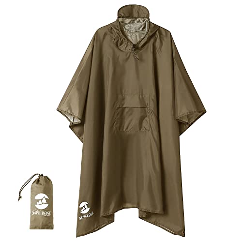 SaphiRose Regenponcho mit Kapuze, wasserdicht, für Herren, Damen, Erwachsene (braun) von SaphiRose