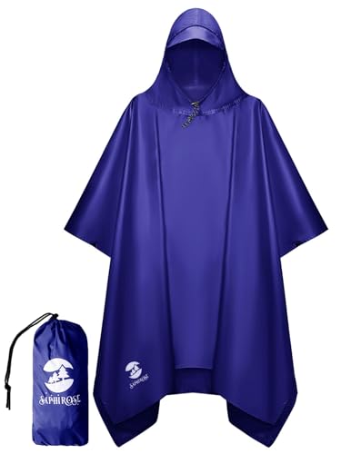 Regenponcho mit Kapuze, wasserdicht, für Männer, Frauen, Erwachsene (Dunkelblau) von SaphiRose