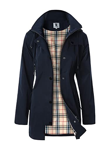 SaphiRose Langer Damen-Regenmantel mit Kapuze, Outdoor-Regenmantel, Windbreaker (Marineblau, Größe M) von SaphiRose