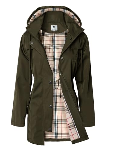 SaphiRose Langer Regenmantel für Damen, Outdoor-Regenmantel, Windbreaker, mit Kapuze (Armeegrün, L) von SaphiRose