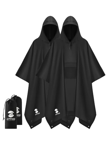 SaphiRose Extra dicker Regenponcho mit Kapuze, doppellagig, wasserdicht, Regenmantel für Herren, Damen, Erwachsene, Schwarz, 2 Stück, Einheitsgröße von SaphiRose