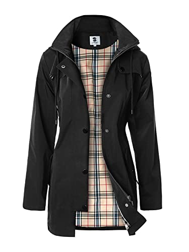 SaphiRose Langer Regenmantel für Damen, Outdoor-Regenmantel, Windbreaker, mit Kapuze (Schwarz, XL) von SaphiRose