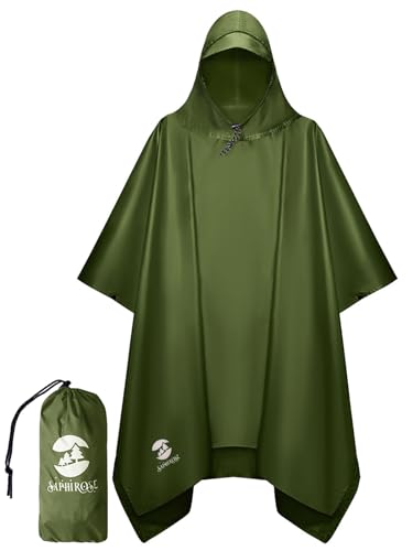 SaphiRose Regenponcho mit Kapuze, wasserdicht, für Herren, Damen, Erwachsene, Grün (Army Green), Einheitsgröße von SaphiRose