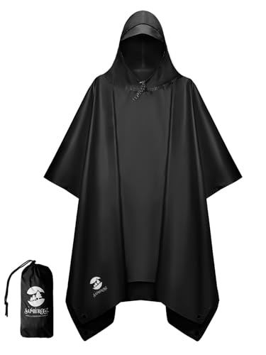 SaphiRose Regenponcho mit Kapuze, wasserdicht, für Herren, Damen, Erwachsene, Schwarz, Einheitsgröße von SaphiRose