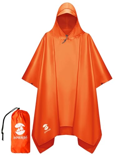 SaphiRose Regenponcho mit Kapuze, wasserdichte Regenjacke, für Herren, Damen, Erwachsene, Orange/Abendrot im Zickzackmuster (Sunset Chevron), Einheitsgröße von SaphiRose