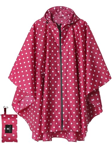 SaphiRose Regenponcho mit Kapuze für Erwachsene, Regenmantel mit Taschen, Pink Point, Einheitsgröße von SaphiRose