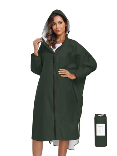 SaphiRose Regenponcho mit Kapuze und Reißverschluss, lange Ärmel, für Herren, Damen, Erwachsene, Grün (Army Green), Einheitsgröße von SaphiRose