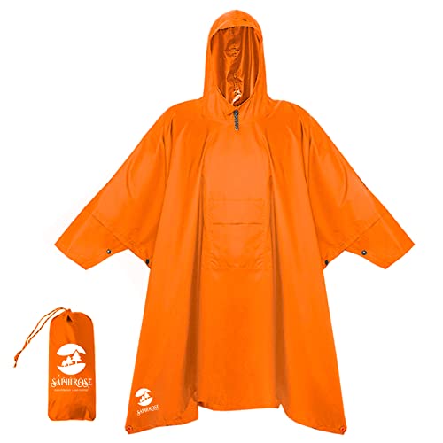 SaphiRose Unisex Regenponcho Wasserdicht Regenmantel Jacke für Erwachsene Männer Frauen mit Langen Ärmeln (Orange) von SaphiRose