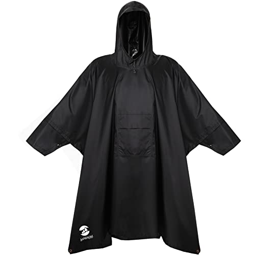 SaphiRose Unisex Regenponcho Wasserdicht Regenmantel Jacke für Erwachsene Männer Frauen mit langen Ärmeln (Schwarz) von SaphiRose