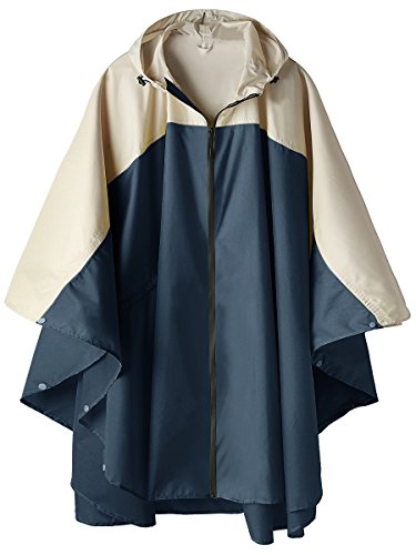 Summer Mae Regen Poncho Jacke Mantel für Erwachsene mit Kapuze wasserdicht mit Reißverschluss im Freien,Einheitsgröße,Blau und Cremig-weiß von SaphiRose