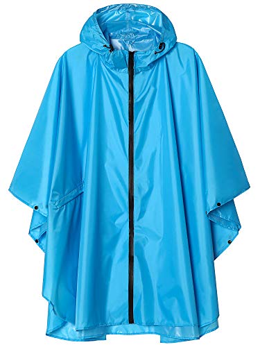Summer Mae Regen Poncho Jacke Mantel für Erwachsene mit Kapuze wasserdicht mit Reißverschluss im Freien,Einheitsgröße,Hellblau von SaphiRose