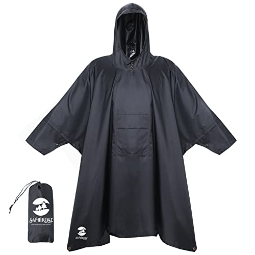 Unisex Regenponcho Wasserdicht Regenmantel Jacke für Erwachsene Männer Frauen, grau, Einheitsgröße von SaphiRose