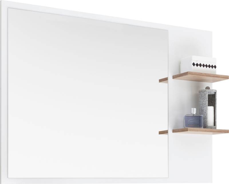 Saphir Badspiegel "Quickset 923 Spiegel 100 cm breit mit seitlicher Ablage" Flächenspiegel Weiß Glanz, Riviera Eiche quer Nachbildung von Saphir